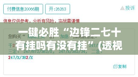 一键必胜“边锋二七十有挂吗有没有挂”(透视)其实确实有挂