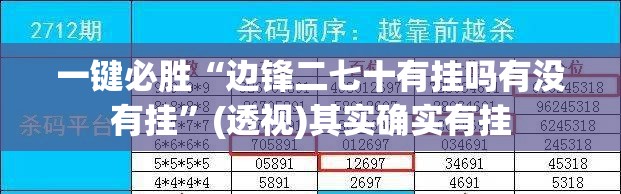一键必胜“边锋二七十有挂吗有没有挂	”(透视)其实确实有挂